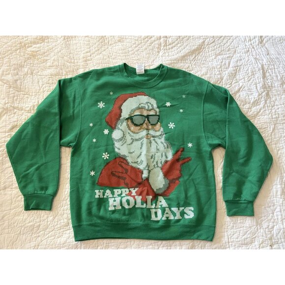 Green Santa "Happy Holla Days" Sweatshirt - Picture 1 of 2